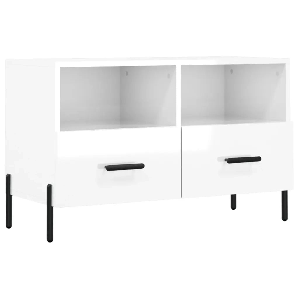 Mobile Porta TV Bianco Lucido 80x36x50 cm in Legno Multistrato 828982
