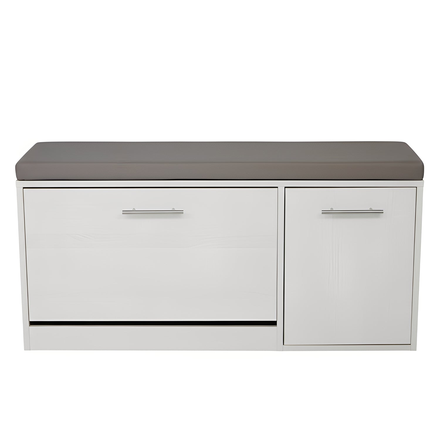 Marvin Scarpiera Panca da Ingresso con Anta Contenitore – Portascarpe Salvaspazio in Legno con Bianco / Cuscino Grigio