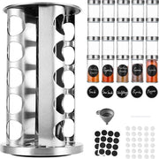 Kruidencarrousel con 20 contenitori per erbe, rotativo 360 gradi, acciaio inossidabile, contenitore per erbe in argento, carrello per erbe per il mantenimento, carrello per erbe in piedi con etichetta per erbe, pennello.