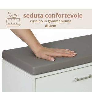 Marvin Scarpiera Panca da Ingresso con Anta Contenitore – Portascarpe Salvaspazio in Legno con Bianco / Cuscino Grigio