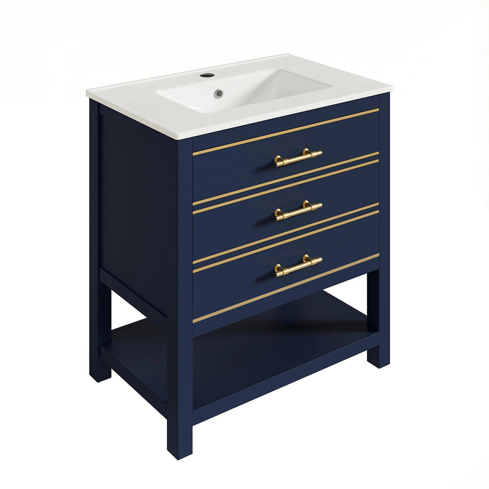 Armadietto sottolavabo bagno con lavabo ceramica - Xylo - 2 cassetti e scomparto aperto