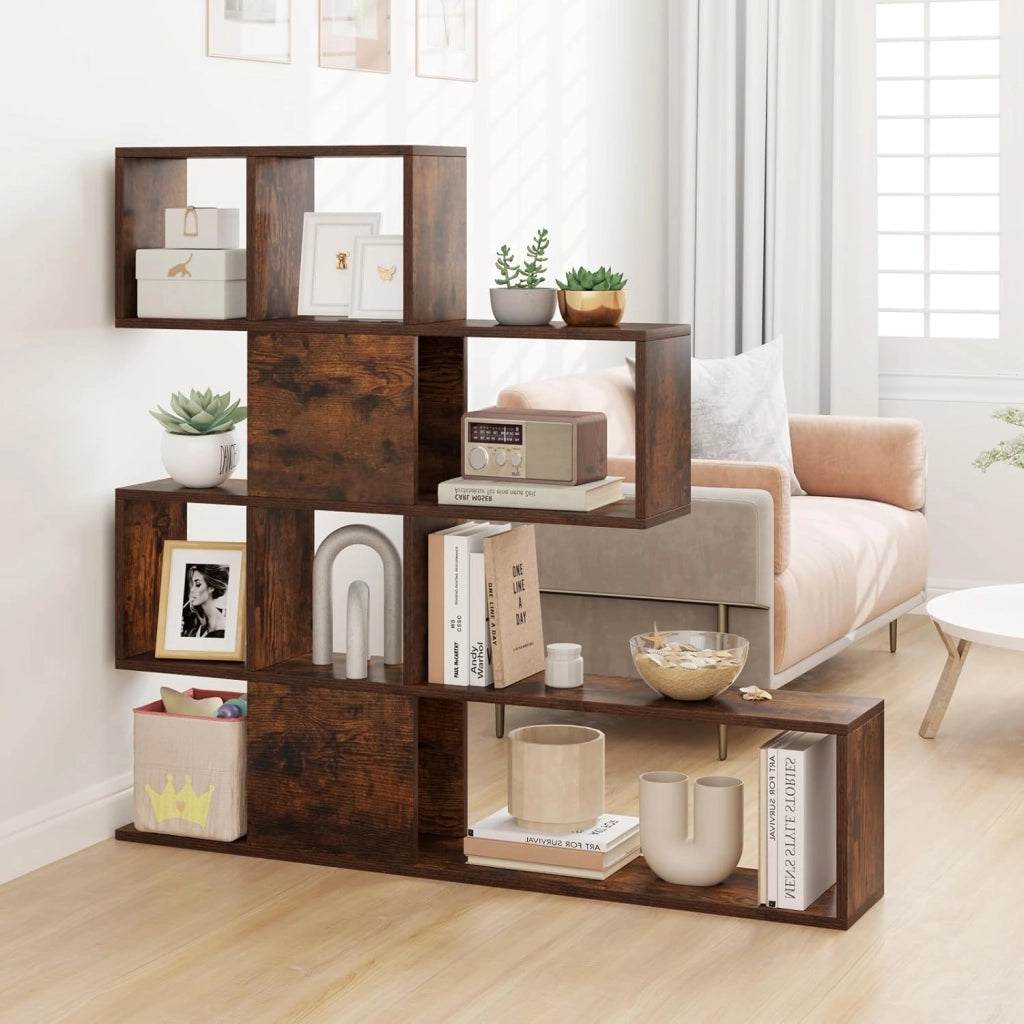 Libreria in Legno, 5 Livelli con Ante, Scaffale Multifunzionale a Forma di Scala, Ideale per Soggiorno Studio Ufficio, 120x19,5x109cm (Marrone)