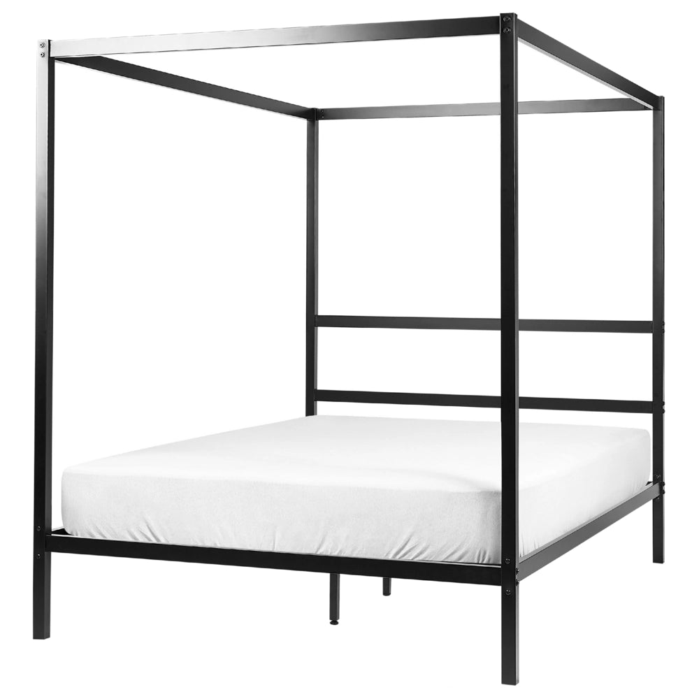 Letto matrimoniale a baldacchino con doghe e struttura in metallo nero 140 x 200 cm stile industriale moderno