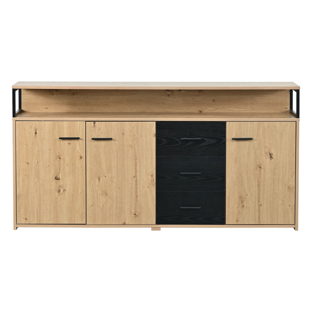 Sideboard moderno con 3 ante e 3 cassetti, struttura in pannello truciolare, 150 x 35 x 75,9 cm