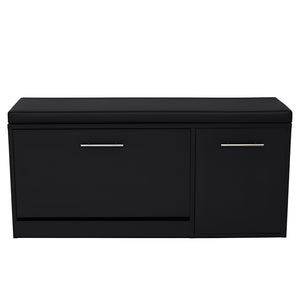 Marvin Scarpiera Panca da Ingresso con Anta Contenitore – Portascarpe Salvaspazio in Legno con Cus Nero / Cuscino Nero