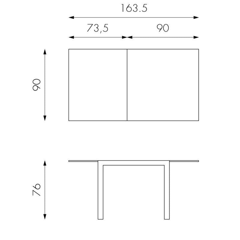 Tavolo Allungabile 90/163,5x90x76 cm in Metallo con Top in Vetro Grigio