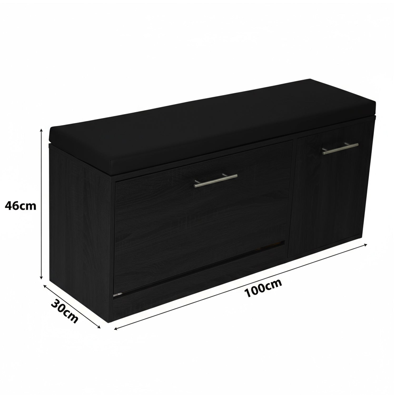Marvin Scarpiera Panca da Ingresso con Anta Contenitore – Portascarpe Salvaspazio in Legno con Cus Nero / Cuscino Nero