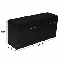 Marvin Scarpiera Panca da Ingresso con Anta Contenitore – Portascarpe Salvaspazio in Legno con Cus Nero / Cuscino Nero