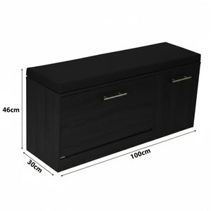 Marvin Scarpiera Panca da Ingresso con Anta Contenitore – Portascarpe Salvaspazio in Legno con Cus Nero / Cuscino Nero