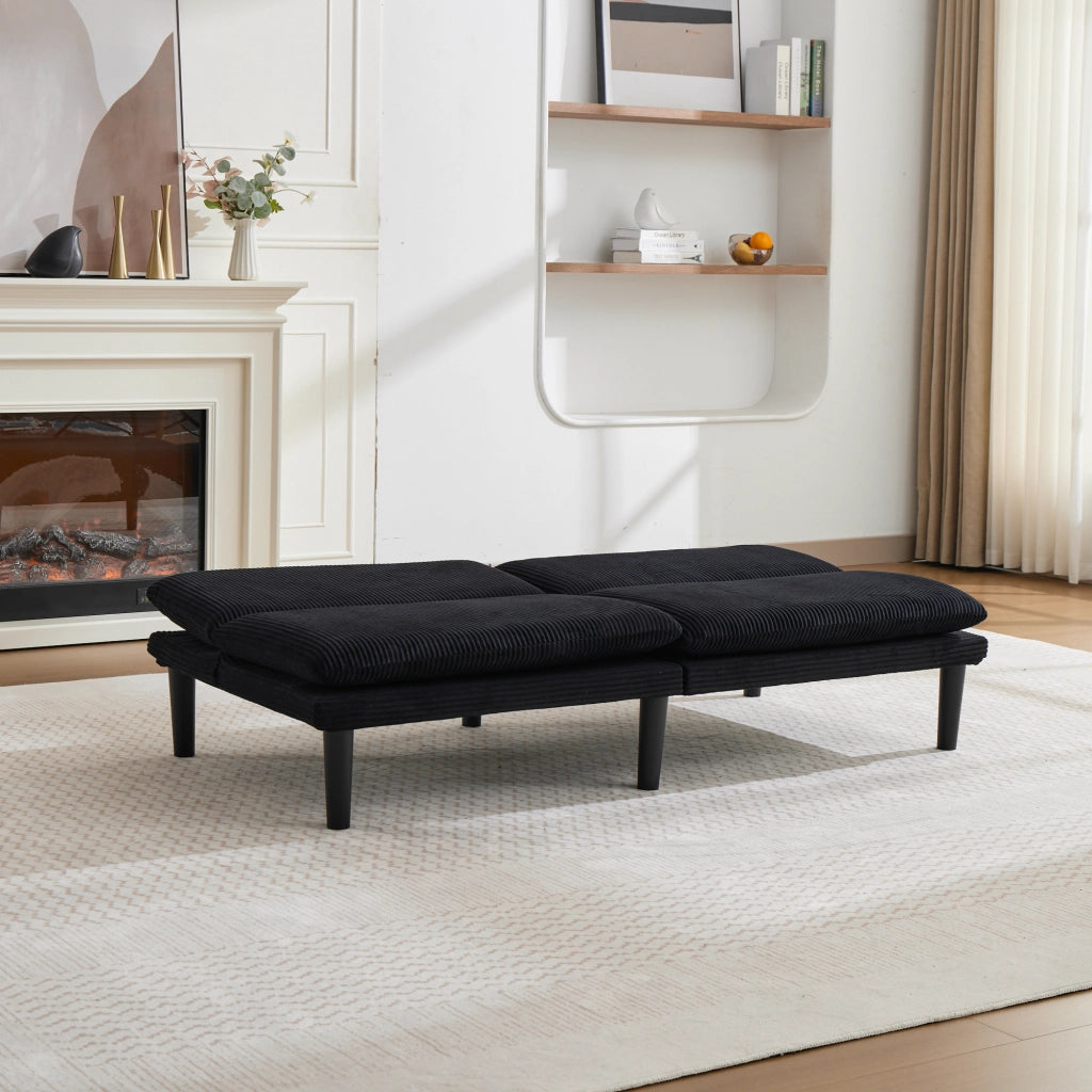 Divano 2 Posti Reclinabile ¨C MINIMAL ¨C Velluto Nero, Struttura in Legno, 106-140-180¡ã