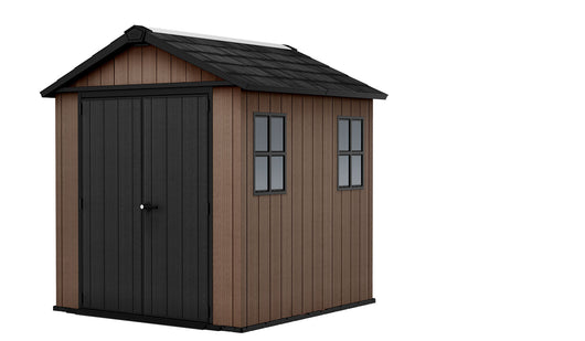 Casetta Box da Giardino 230x223,8x246 cm Newton Plus 757/775 Doppia Opzione Montaggio in Resina Evotech+ Marrone