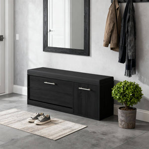 Marvin Scarpiera Panca da Ingresso con Anta Contenitore – Portascarpe Salvaspazio in Legno con Cus Nero / Cuscino Nero