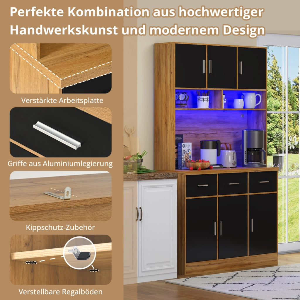 Credenza cucina 100x40x180 cm con LED, prese USB e cassetti