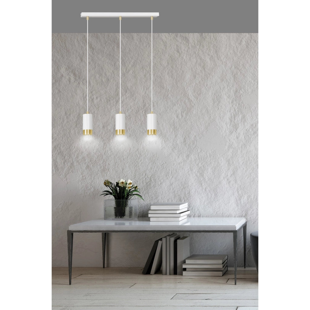 Lampada a sospensione Fumiko in acciaio bianco e oro