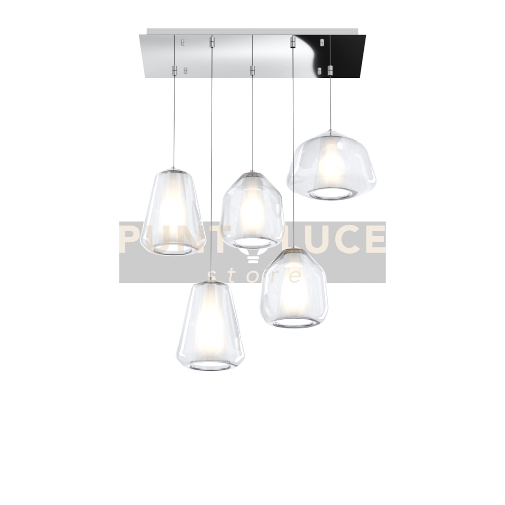 SOSPENSIONE CROMO 5 LUCI RETTANGOLARE VETRI 1X ALPHA + 2X BETA + 2X GAMMA TRASPARENTI 1176CR-S5 R ABG-TR