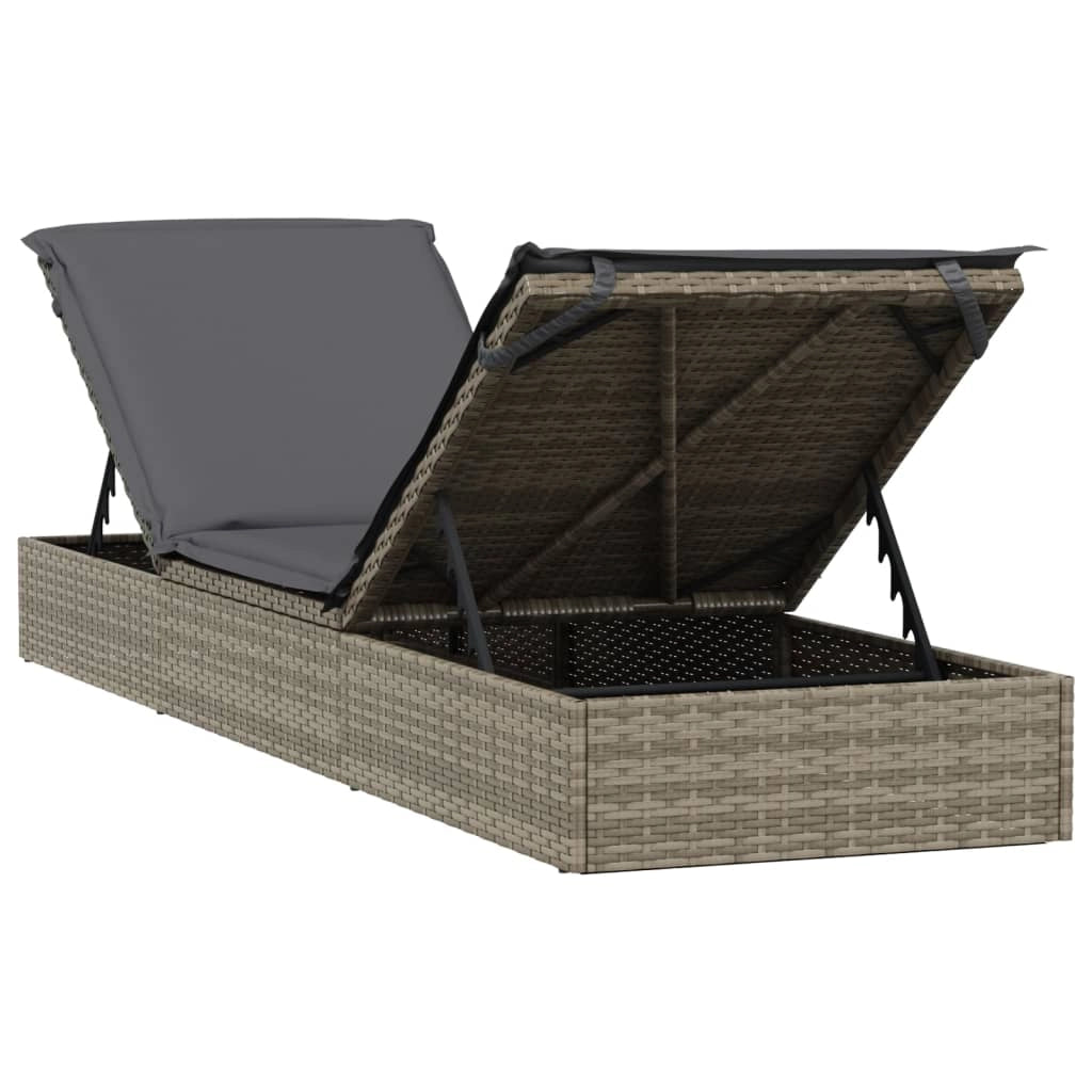 Lettino prendisole sedia a sdraio lettino prendisole letto da giardino mobili da giardino 201 cm con cuscino grigio 201x55x62 cm resina intrecciata 02_0012459