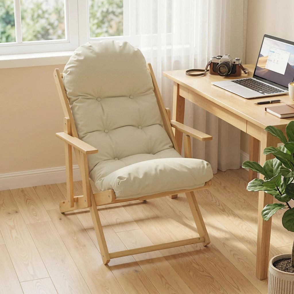 Poltrona Relax Pieghevole e Reclinabile in Legno con Cuscino ¨C zephmum ¨C Grigio