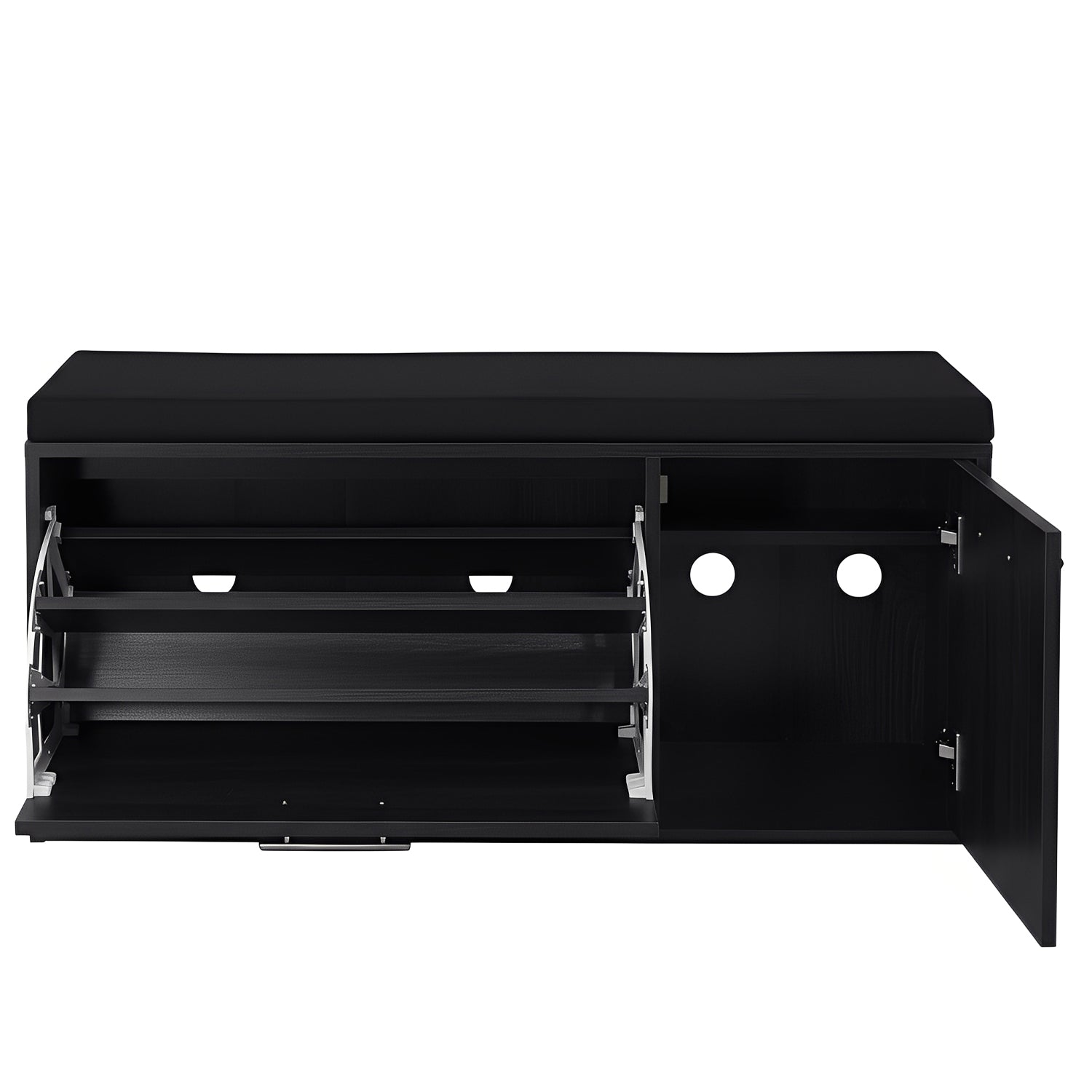 Marvin Scarpiera Panca da Ingresso con Anta Contenitore – Portascarpe Salvaspazio in Legno con Cus Nero / Cuscino Nero