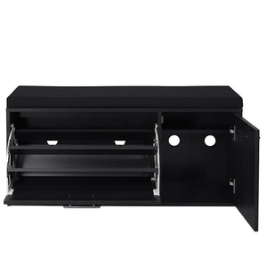 Marvin Scarpiera Panca da Ingresso con Anta Contenitore – Portascarpe Salvaspazio in Legno con Cus Nero / Cuscino Nero