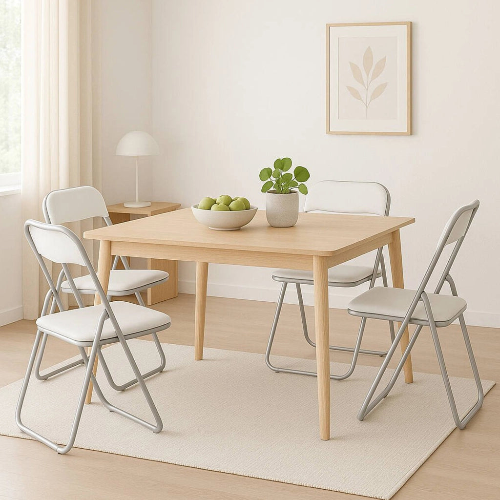 Sedia pieghevole Antenore, Set di 4 sedie salvaspazio, Sedia per ospiti, Seduta per riunioni in simil ecopelle, 43x47h80 cm, Bianco