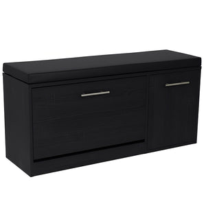 Marvin Scarpiera Panca da Ingresso con Anta Contenitore – Portascarpe Salvaspazio in Legno con Cus Nero / Cuscino Nero