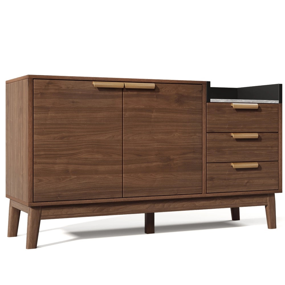 Cassettiera con Anta e Piano Effetto Marmo ¨C MINIMAL ¨C Rovere, 3 Cassetti, 120x40x77