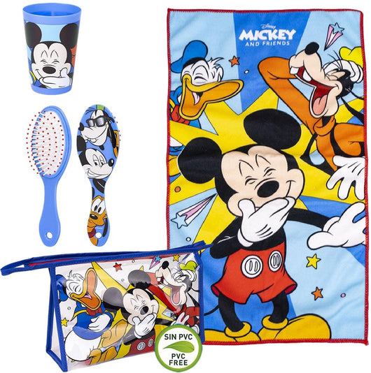 Mickey Mouse Set 3 Pz Asilo: Asciugamano, Spazzola e Bicchiere