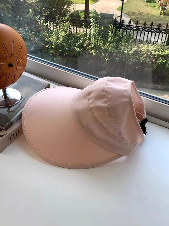 Zonnehoed per donna, bordo largo, regolabile e pieghevole, cappello da spiaggia con cerniera, protezione UV esterna per estate, UPF 50+, con cordoncino, nero - Rosa
