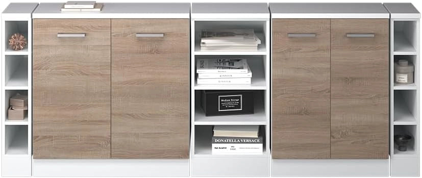 Set di mobili sottotetto Rion, Sonoma, 210 cm Set di 5 carcasse armadio profondità 60 cm, adatto per il salvaspazio sotto tetti spioventi