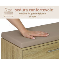 Marvin Scarpiera Panca da Ingresso con Anta Contenitore – Portascarpe Salvaspazio in Legno co Rovere / Cuscino Tortora