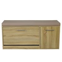 Marvin Scarpiera Panca da Ingresso con Anta Contenitore – Portascarpe Salvaspazio in Legno co Rovere / Cuscino Tortora