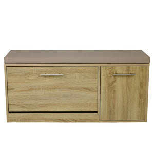 Marvin Scarpiera Panca da Ingresso con Anta Contenitore – Portascarpe Salvaspazio in Legno co Rovere / Cuscino Tortora