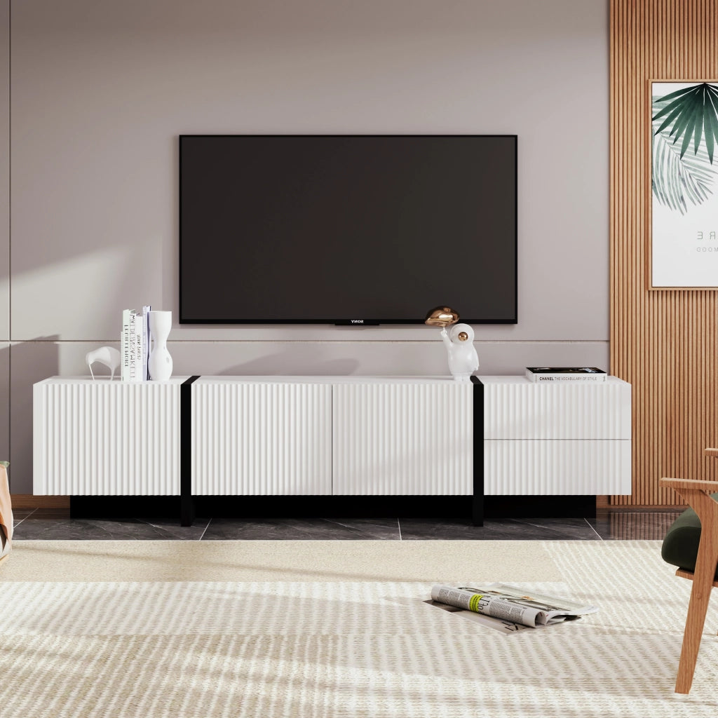 Mobile TV con 3 Ante e 2 Cassetti; Cerniere Ammortizzate; per Soggiorno; in MDF e Pannello di Particelle; 190 × 35 × 45 cm; Nero e Bianco
