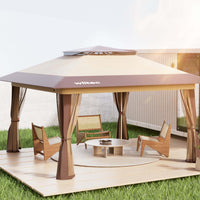 Gazebo pieghevole con zanzariera, beige 4 x 4 m, impermeabile, UV 50+, Tendone per feste
