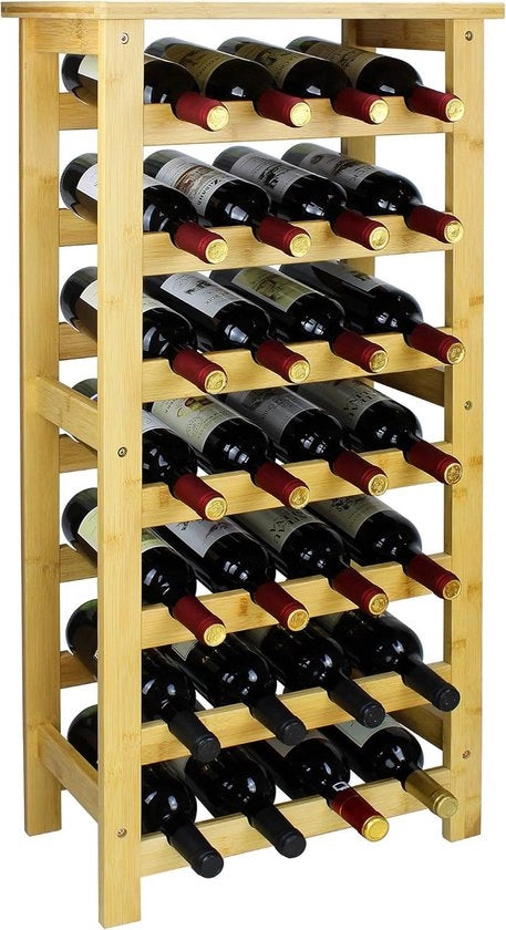 Scaffale a Vino per 28 Bottiglie - 7 Livelli Sistema di Deposito Indipendente con Superficie di Supporto