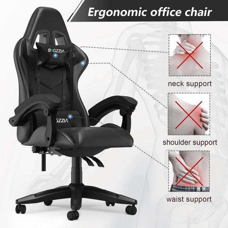 Sedia da gioco, Sedia da gioco ergonomica in similpelle , altezza regolabile con supporto lombare e poggiatesta, schienale reclinabile