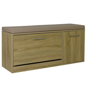 Marvin Scarpiera Panca da Ingresso con Anta Contenitore – Portascarpe Salvaspazio in Legno co Rovere / Cuscino Tortora