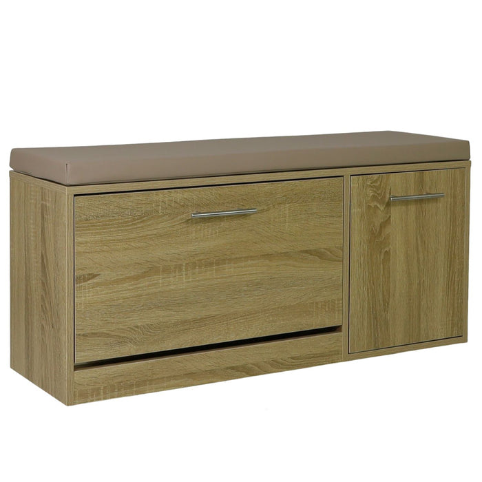 Marvin Scarpiera Panca da Ingresso con Anta Contenitore – Portascarpe Salvaspazio in Legno co Rovere / Cuscino Tortora