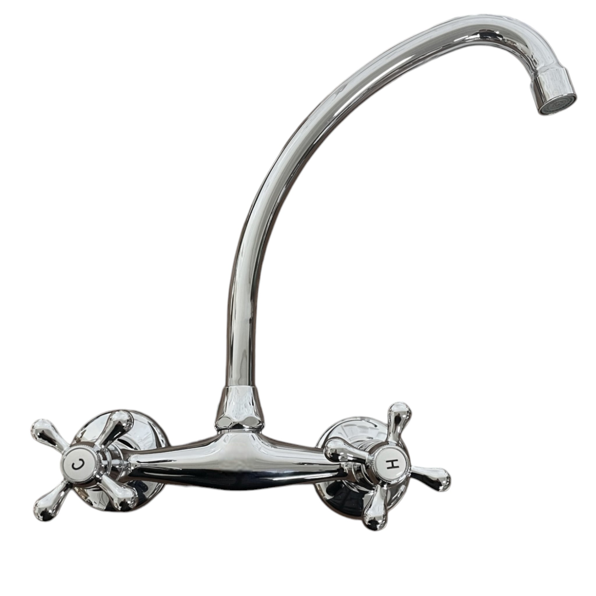 Rubinetto a parete vintage maniglia a stella canna alta cromato