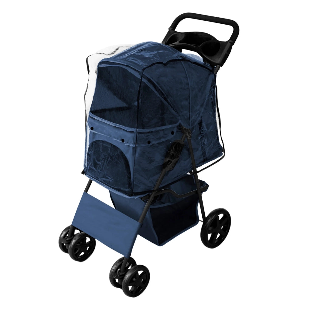 Passeggino Animali Pieghevole Blu Cane Gatto Tettuccio Antipioggia