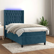 Letto a Molle con Materasso e LED Blu Scuro 90x190cm in Velluto 3139719