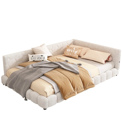 Divano Letto 140x200 in Pile Bianco con Luci LED 16 Colori e Prese USB