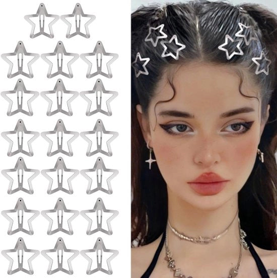 20 Stuks Ster Snap Haarclips in Argento, Accessori per Capelli Y2K per Ragazze e Donne, Ster Haarclips Antislip da 1,22 Pollici per Moda e Stilismo