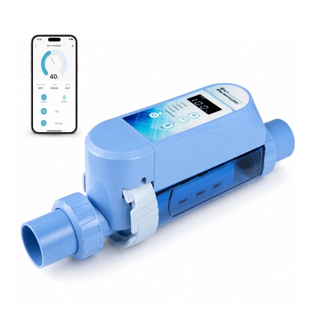 Generatore di cloro salino per piscine ad acqua salata 18 m3, Sistema di clorazione del sale 4 g/h con controllo tramite app timer 24h e autopulizia