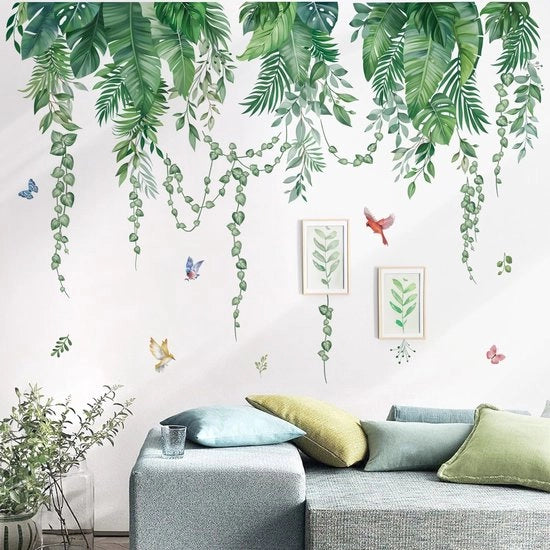 Decorazione per parete con foglie tropicali - Sticker per parete con piante - Decorazione per parete facile da applicare - Modello: SC-001 - Dimensioni: 50x70 cm - Materiale: vinile - Spessore: 0,1 mm - Temperatura di applicazione: 10-30°C