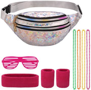 Costumi da Teatro anni 80 - 9 pezzi Set di Accessori - Toupée 30x14 cm - Cintura 17x5,5 cm - Occhiali da Vista 15x5 cm - Costume da Festa Retro