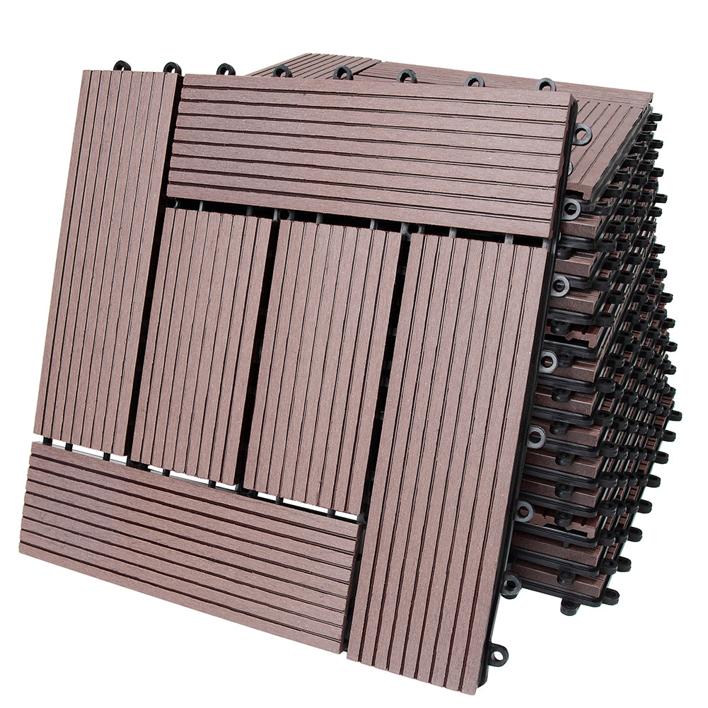 Set 11 Pezzi Piastrelle Pavimento WPC a Incastro da Esterno 30x30 cm Tortora