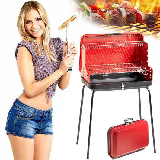 Barbecue richiudibile a valigetta griglia in acciaio 50x36x81cm Campeggio picnic