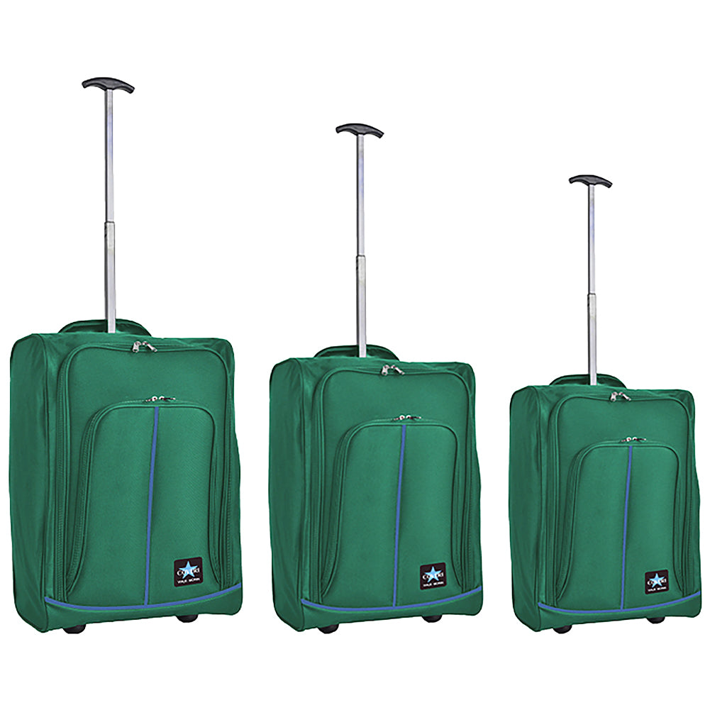 Set 3 Valigie Morbide Trolley da Viaggio Verde Bagaglio a Mano 50-55-60 cm
