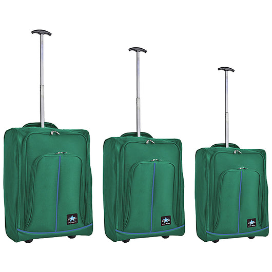 Set 3 Valigie Morbide Trolley da Viaggio Verde Bagaglio a Mano 50-55-60 cm